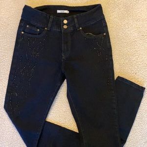 Luxe Moda Jeans size 10 / decorated black stones on black stretch denim